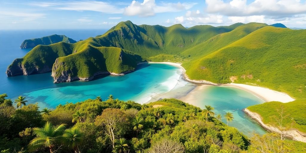 Pemandangan alam indah dengan pantai tersembunyi di Indonesia.