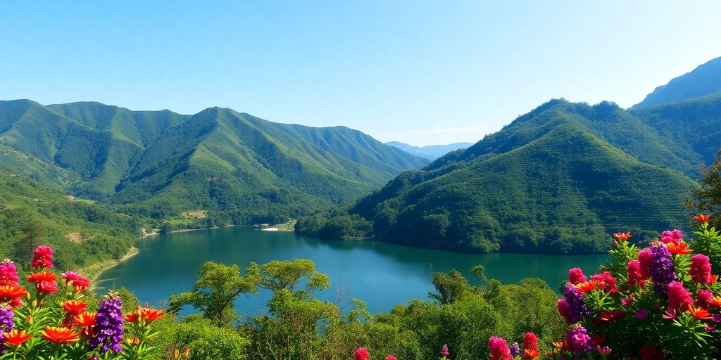 Lanskap alam Jawa Barat dengan pegunungan dan danau.